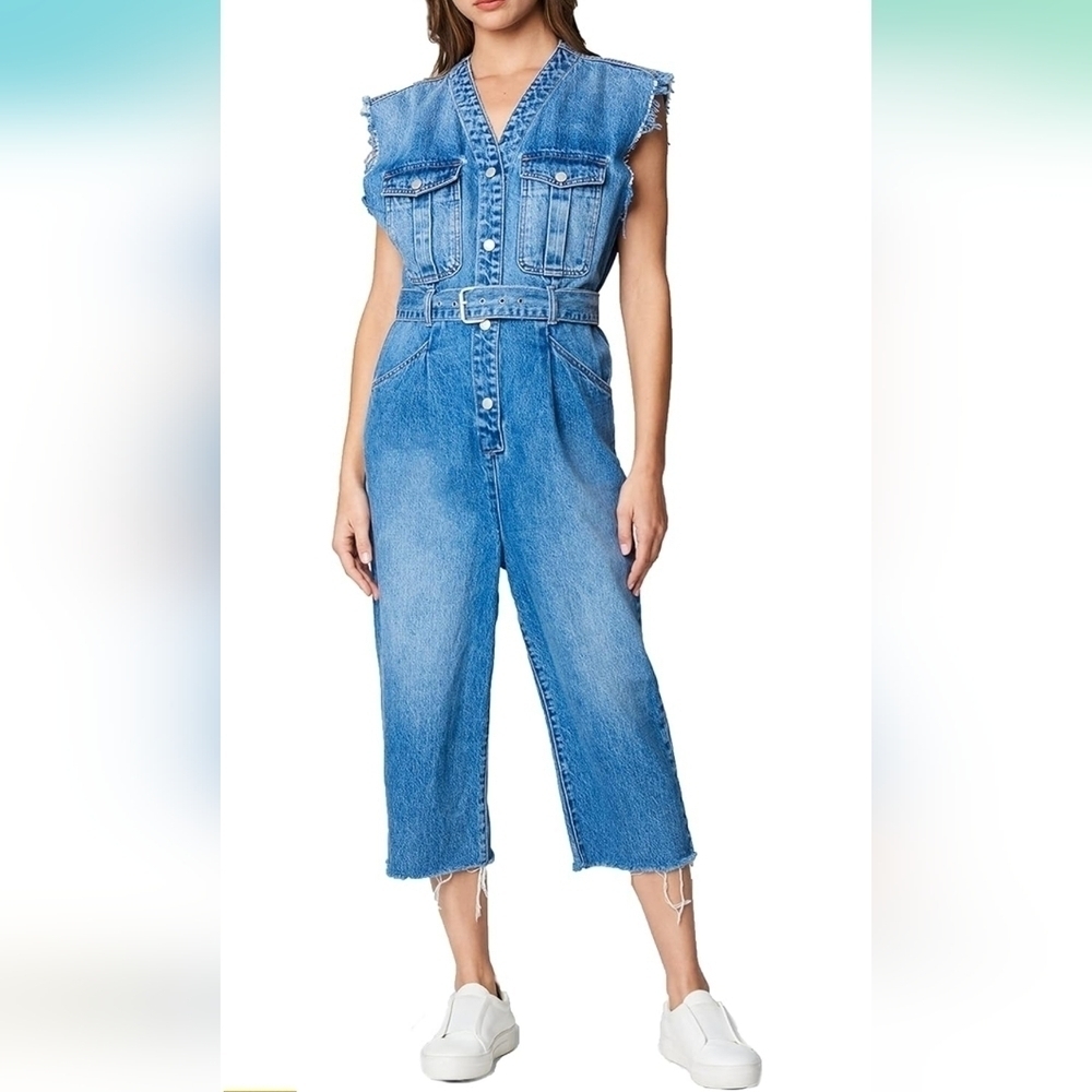 Blank NYC NWT Distressed Cropped Denim Jumpsuit Women's Size XSmall - Picture 10 of 13